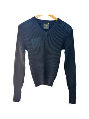 Citadel British Wool Sweater Mens Small Black Military Ribbed Knit Elbow Patch